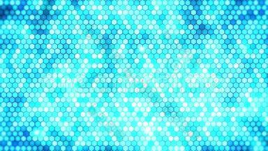 蓝色电闪电蜂窝背景.. 发光的电六角与闪光。 业务技术循环动画..